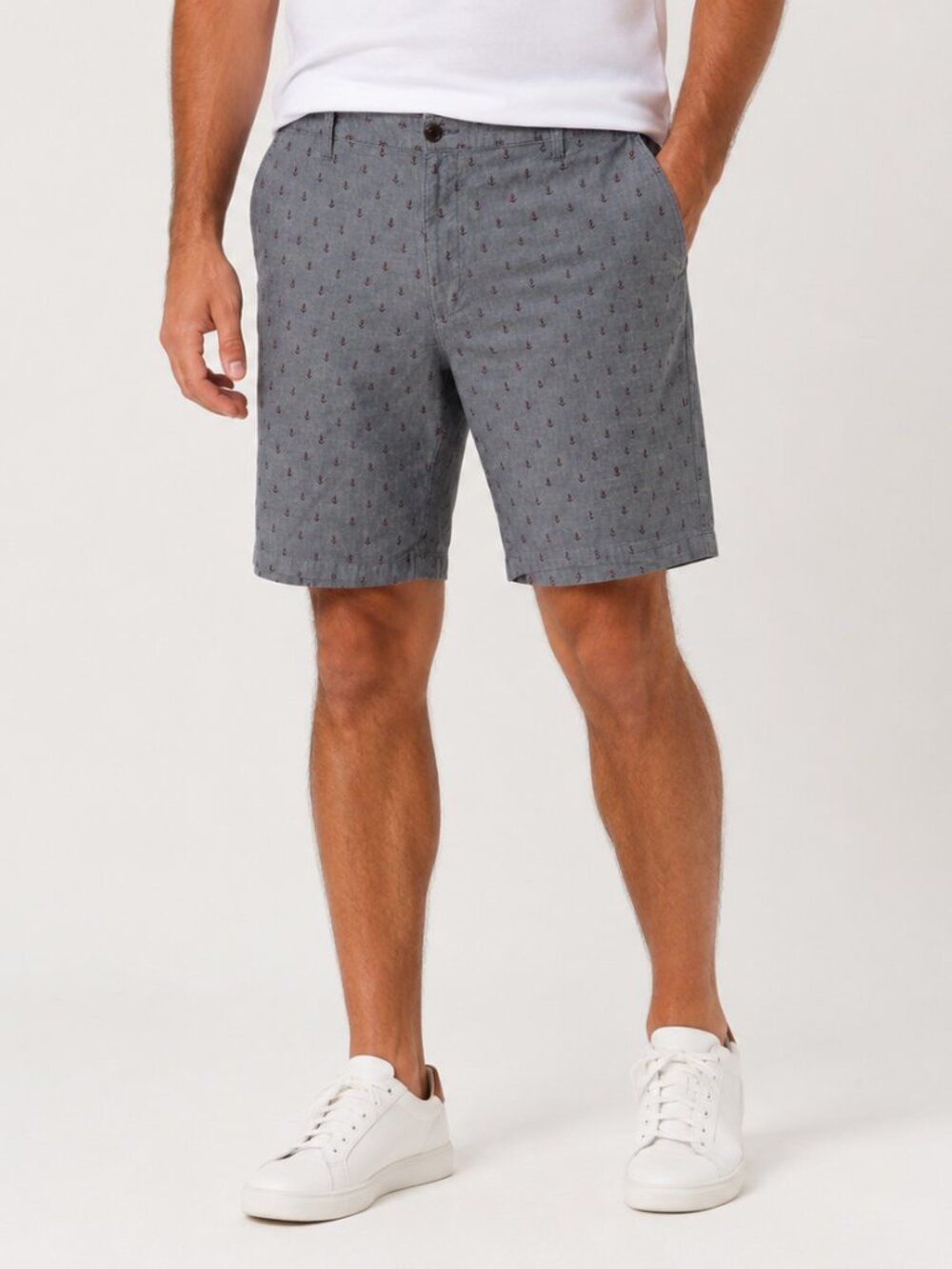 Dockers Anchor Print Chambray Shorts Men's Gray Nautical Flat Front Casual